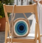 شنطة كروشيه بيج دائرية Eye Beige Shoulder Bag